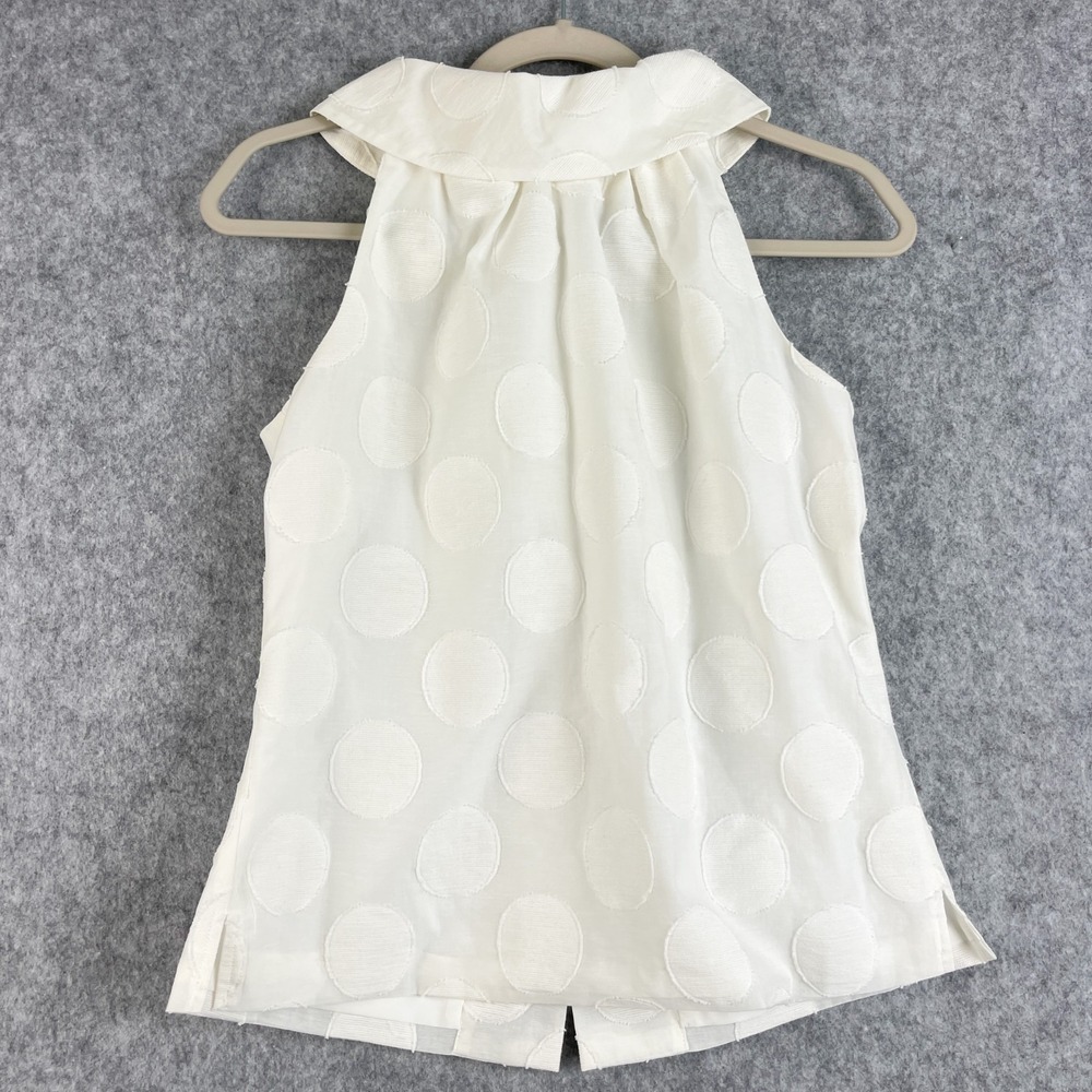 Sail To Sable Top Womens XS White Polka Dot Jacquard Cowl Neck‎ Gold Button